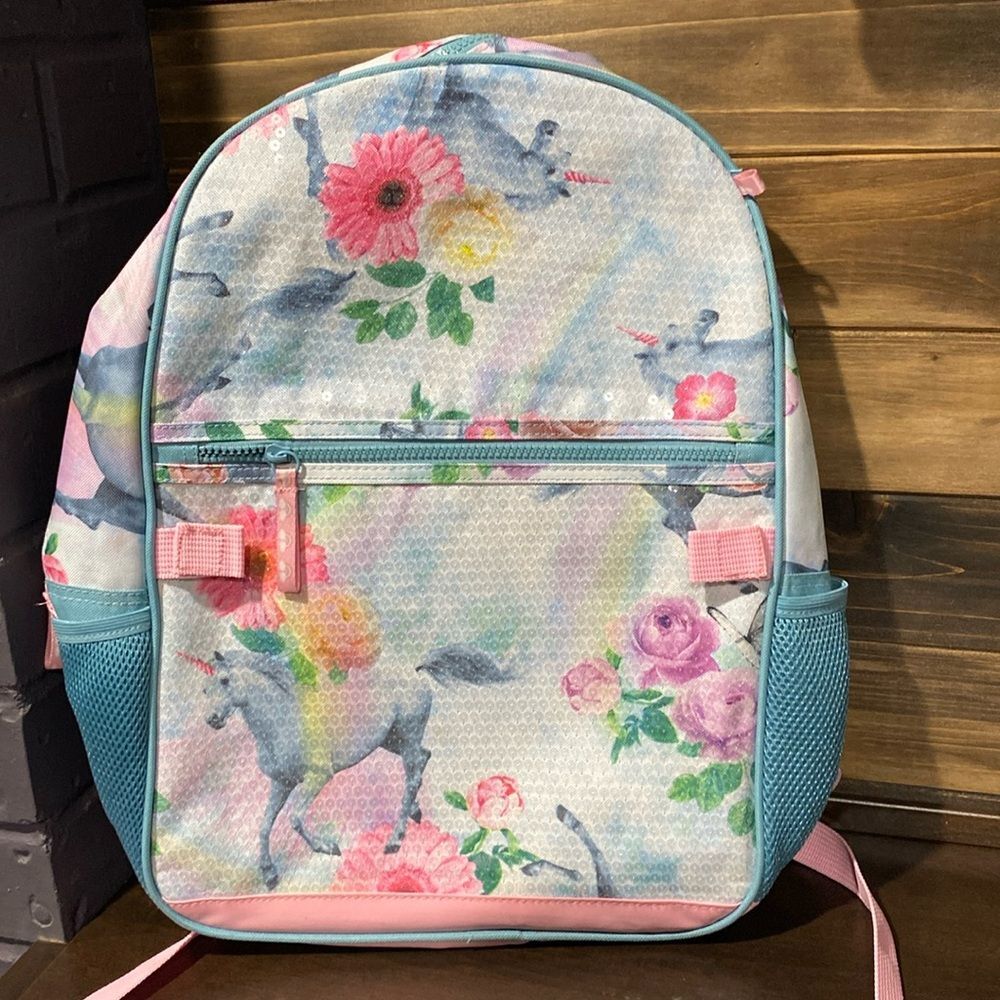 NWOT New Floral Unicorn Sequin Backpack Bag